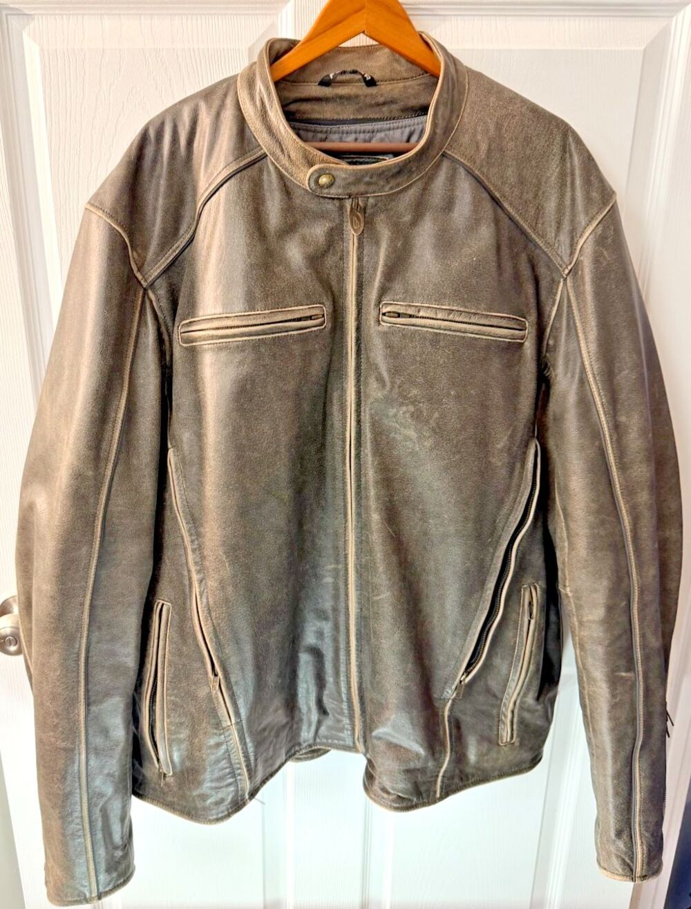 Fulmer Men’s Leather Motorcycle Jacket 6XL Fits 3XL Distressed Black Removable L